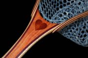 Custom Fly Fishing Net - Carob w/Bloodwood heart inlay. The hoop is Curly Maple & Purpleheart