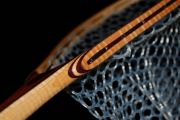 Custom Fly Fishing Net - Carob w/Bloodwood heart inlay. The hoop is Curly Maple & Purpleheart