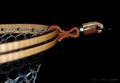 Banksia Pod handle, Black Walnut & Curly Maple hoop with Kingman Turquoise and copper inlays