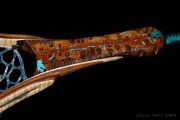 Banksia Pod handle, Black Walnut & Curly Maple hoop with Kingman Turquoise and copper inlays