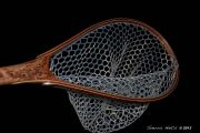 Custom Fly fishing Net of Oak Burl. Inlaid copper Kingma Turqunoise/Copper fill natural inclusions