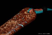 Custom Fly fishing Net of Oak Burl. Inlaid copper Kingma Turqunoise/Copper fill natural inclusions