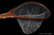 Custom Fly fishing Net of Oak Burl. Inlaid copper Kingma Turqunoise/Copper fill natural inclusions