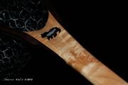 Custom Sierra Nets Fly fishing Net in Cat's Paw Burl Maple & Wenge.  Custom Inlay of Bearfish 