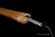Custom Sierra Nets Fly fishing Net in Cat's Paw Burl Maple & Wenge.  Custom Inlay of Bearfish 