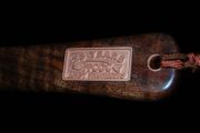 The Client made this solid copper plate and I carefully inlaid it into a Claro Walnut Handle