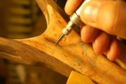 Carving the Royal Wulff into Hard Carolina Cherry Burl.